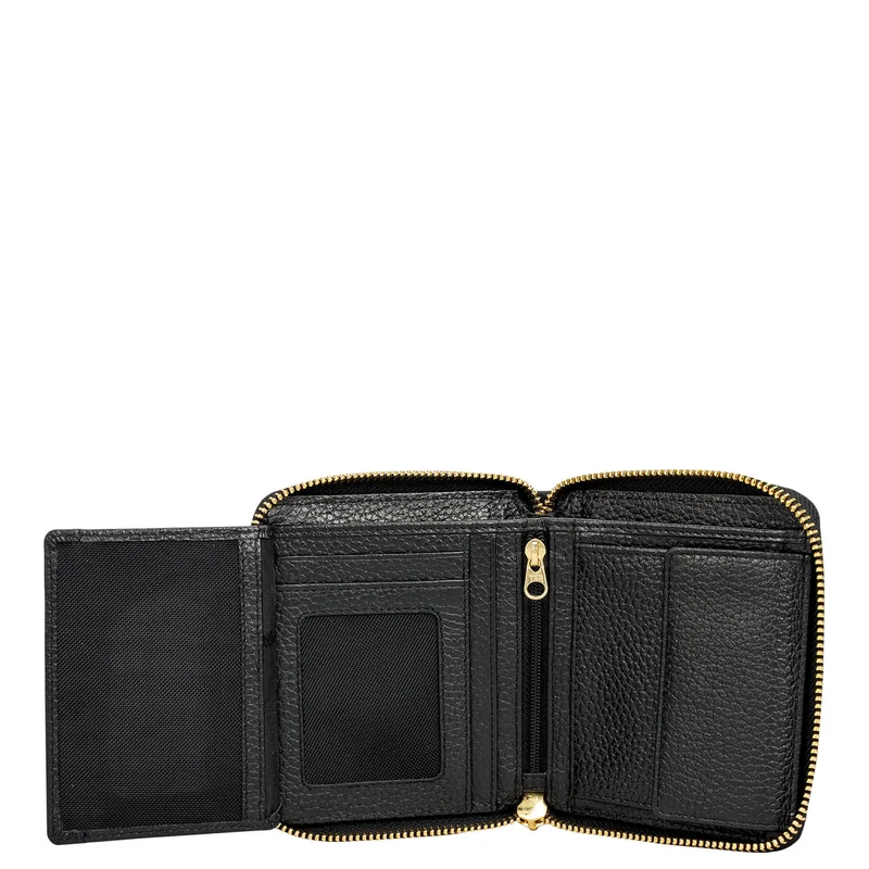 Da Milano black Wax Leather Ladies Wallet - Black for Women | Best Price UAE